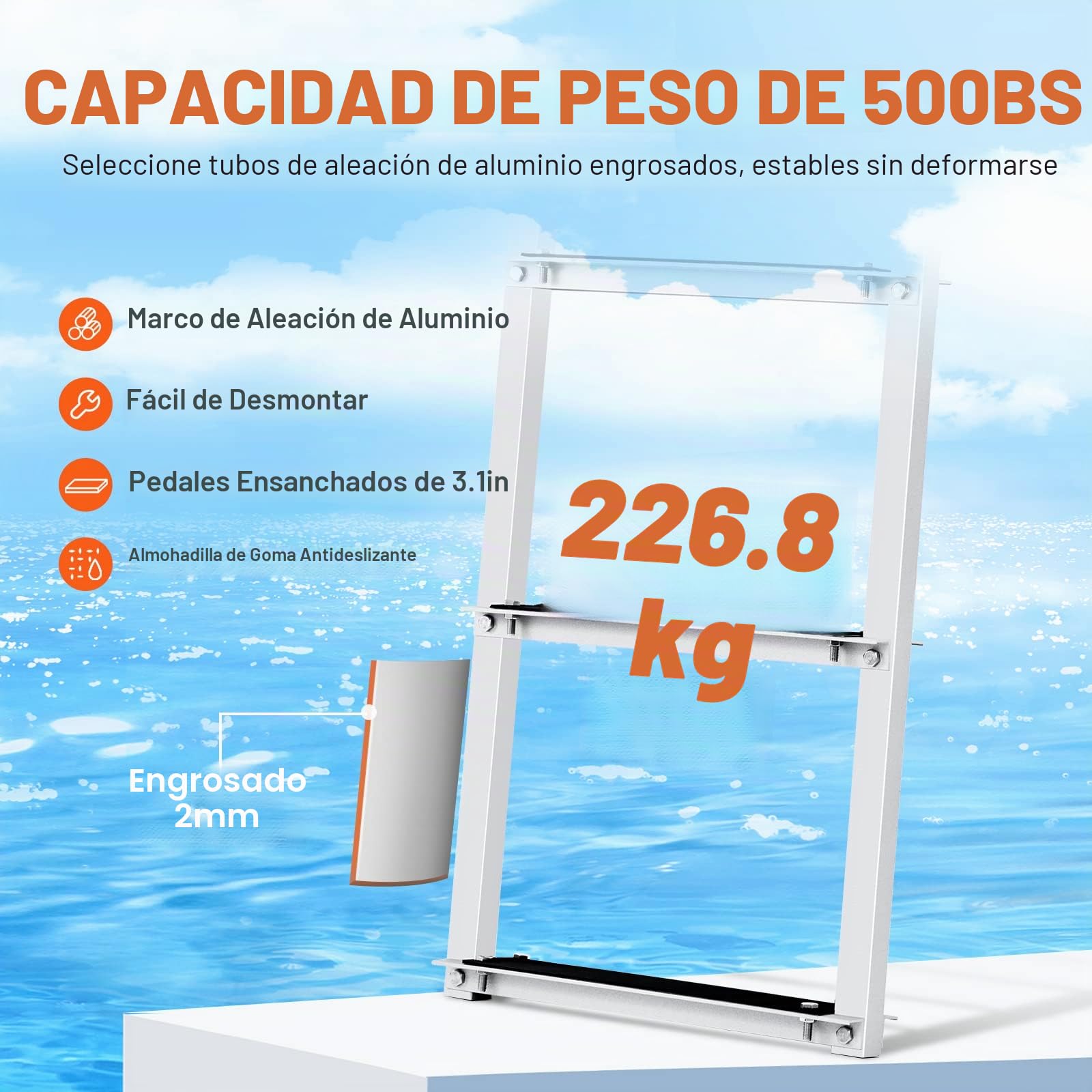 VEVOR Escalera de Muelle 5 Escalones Extraíbles Escalera de Pontón de Aleación de Aluminio Carga de 226 kg Escalón de 78 mm Pedales Antideslizantes para Embarque en Barco, Lago, Piscina