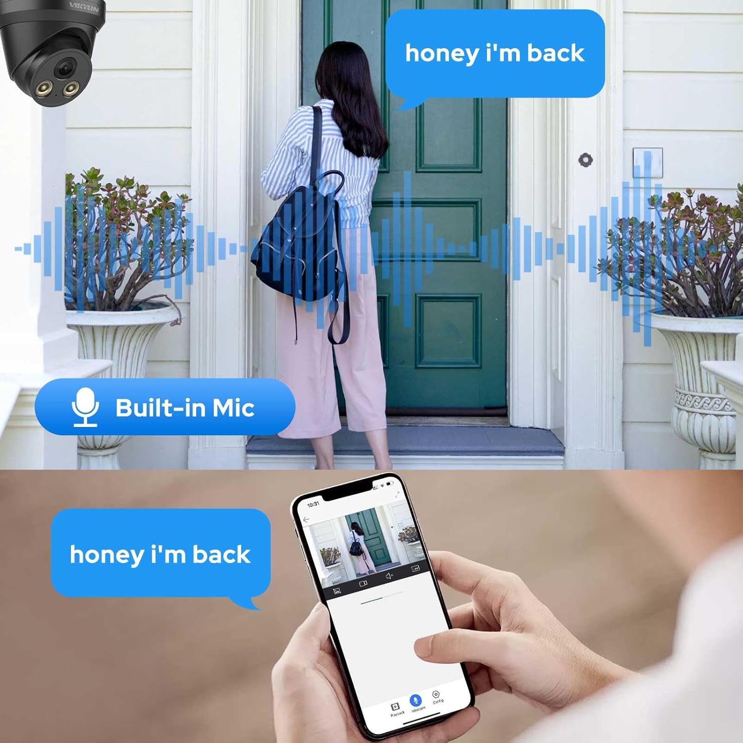 VIKYLIN 5MP Full Color Night Vision POE IP Security Turret Outdoor Camera(Black),F1.0 Super Aperture,AI Human/Vehicle Detection,Built in Mic,2.8mm Lens,IP67,5MP@30fps，NDAA Compliant