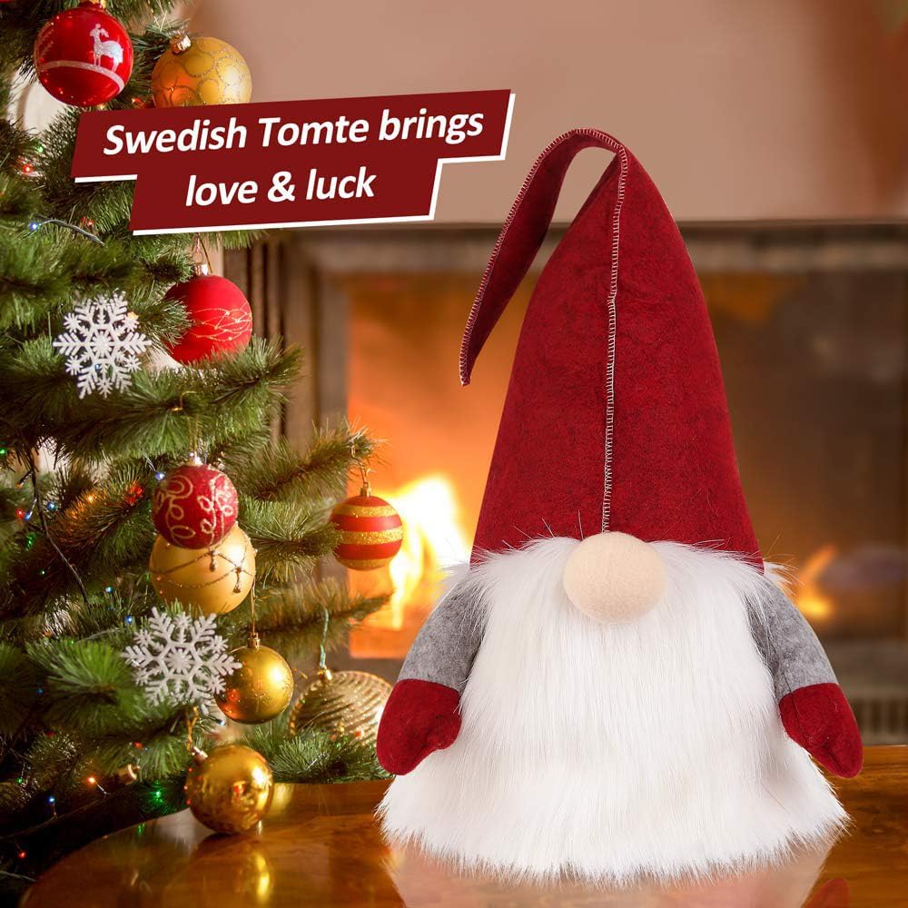 D-FantiX Gnome Christmas Tree Topper, 25 Inch Large Red Hat Swedish Tomte Gnome Christmas Ornaments Santa Gnomes Plush Scandinavian Christmas Decorations Holiday Home Décor