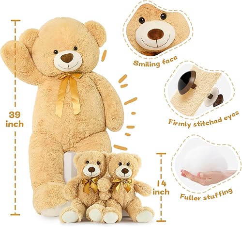 Miniatura 2 de MorisMos Ositos de peluche gigantes con bebés, mamá grande de 39 pulgadas y 2 osos de bebé para baby shower, oso grande de peluche para Navidad, día