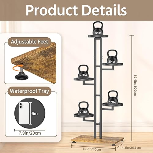 Miniatura 6 de LASZOLA Soporte Negro de 5 Niveles para Plantas de Interior, Estante de Metal Resistente de Servicio Pesado, Estantería Resistente de Múltiples