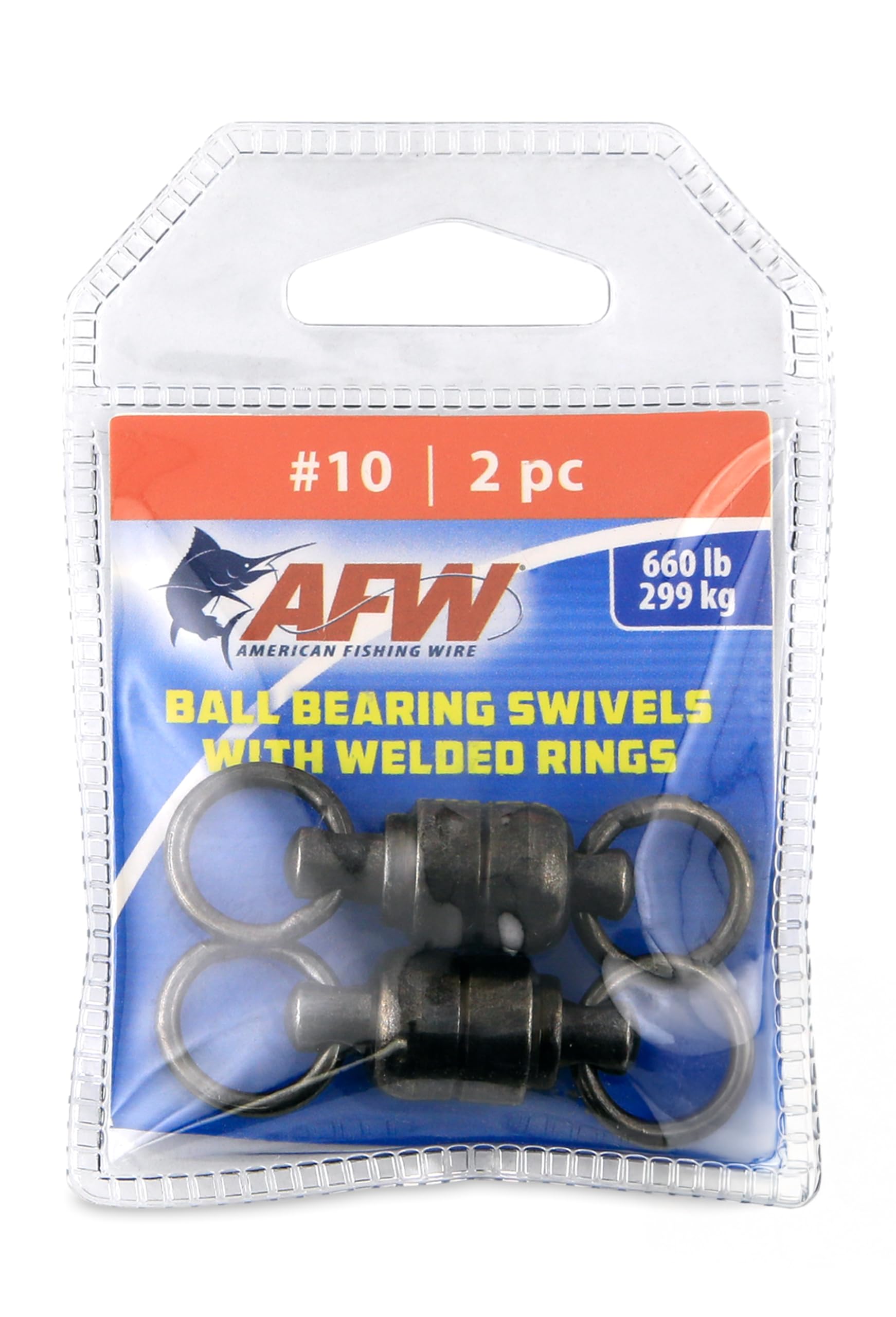 AFW Solid Brass Ball Bearing Fishing Swivels with Double Welded Rings - Patented Bullet Shaped Head for Reduced Water Resistance, Black Finish,