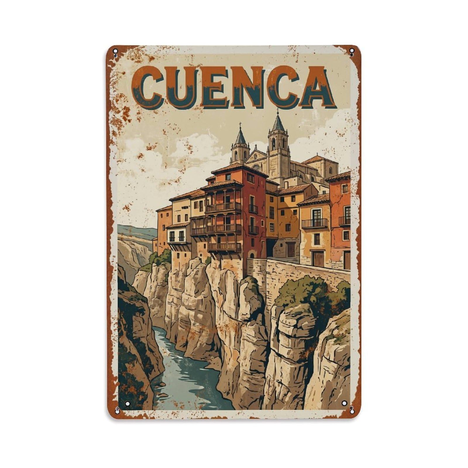 Cmhok Vintage Style Vintage Travel Cuenca Spain Metal Tin Sign Wall Decor For Cafe, Club, Garden Metal Poster 8X12inch
