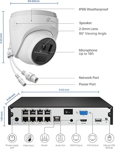 Miniatura 9 de Loocam Sistema de cámara de seguridad PoE 8CH 5MP NVR, 8 cámaras IP domo de 4MP con cable, sistema de cámara de vigilancia con cable, detección de
