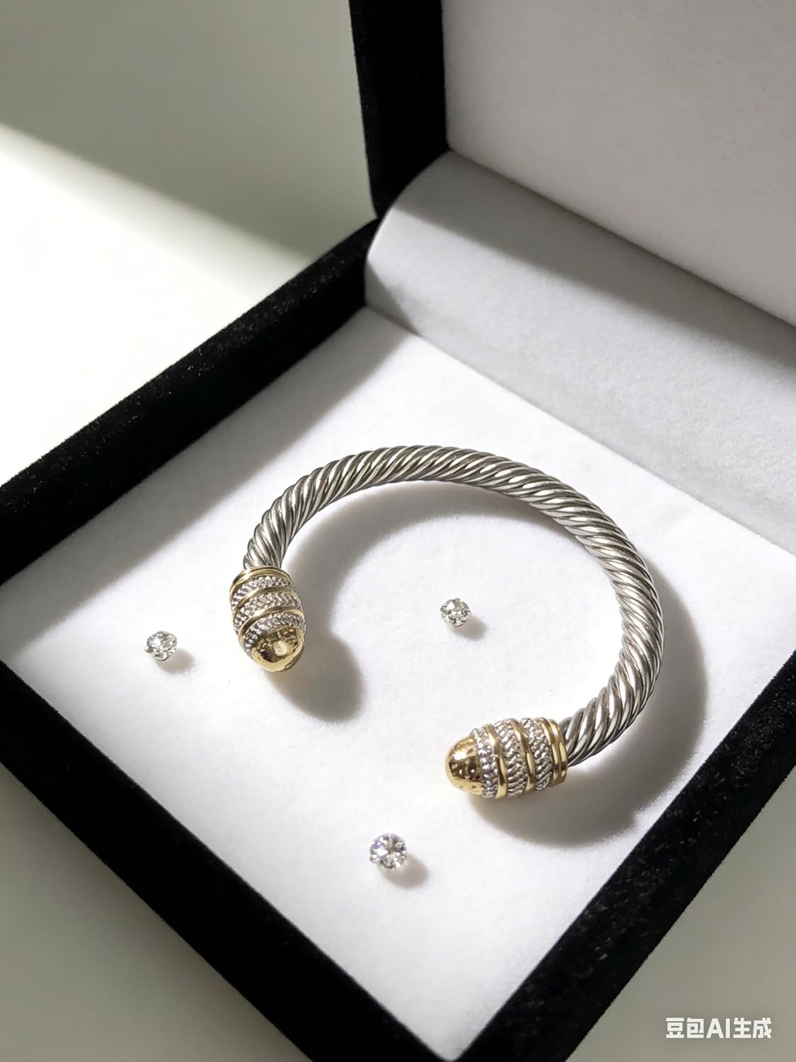 Decpro 6MM Antique Twisted Cable Bracelet with Gold Plated Ends Alloy Cuff Bracelet for Women - Image 2