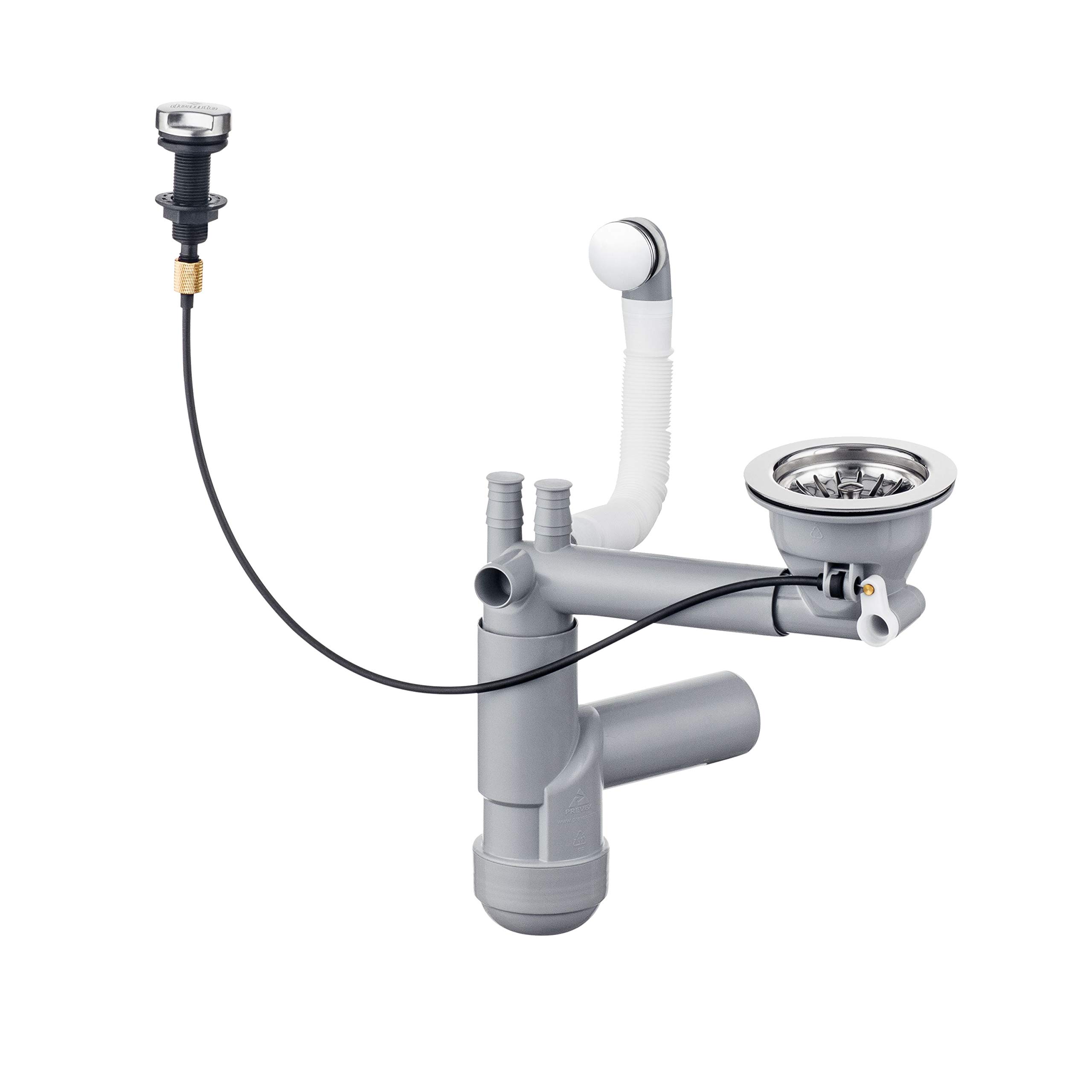 Deante Siphon inkl. Ablaufgarnitur Space Saver Lux Chrom für 1 Becken Granitspüle - für eine platzsparende Spüle mit Ablauf-Anschluss für die Spülmaschine