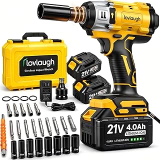 Cordless Impact Wrench 1/2 Inch, 800N.m(590 Ft-lbs) High Torque, Brushless Motor, 2x 4.0Ah Batteries & Fast Charger, 0-3300RPM, 7 Sockets & Bits Set, Electric Impact Gun for Automotive Repair & DIY