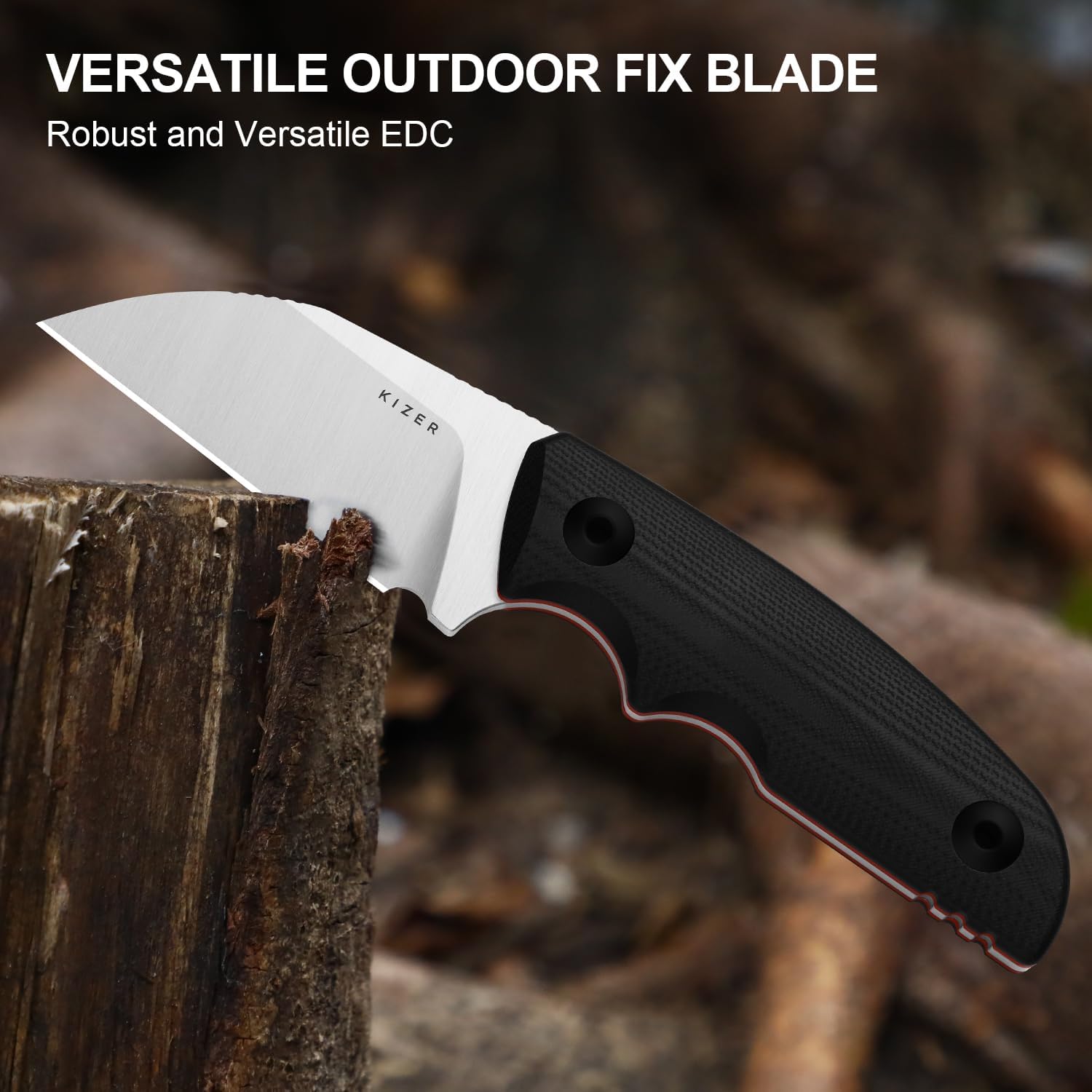 Kizer Snick Fixed Blade Knife with Sheath, 2.68" AEB-L Steel Sheepfoot Camping Knife with Black G10 Handle, EDC Knives for Hiking 1085A1