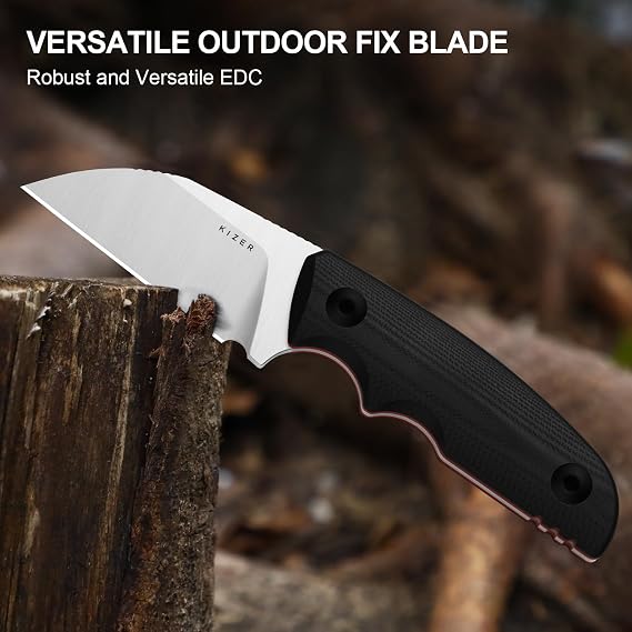 Kizer Snick Fixed Blade Knife with Sheath, 2.68 AEB-L Steel Sheepfoot Camping Knife with Black G10 Handle, EDC Knives for Hiking 1085A1