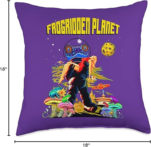 Miniatura 4 de Funny Cute Frog Character 1950's Culture Nostalgia Poison Dart Frogs Cartoon Retro B Movie Fifties Sci-Fi Space - Almohada espacial, 18 x 18