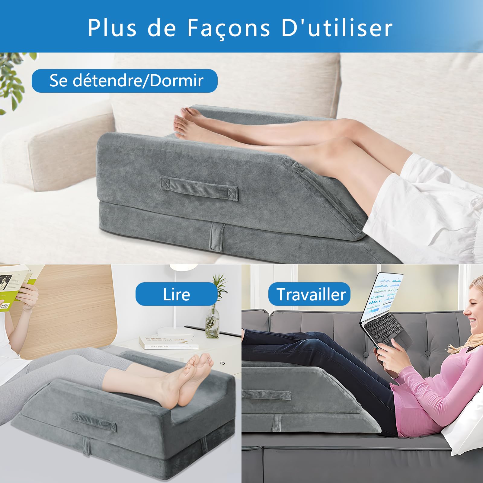 Coussin Jambes Surélevé,pour Jambes veines,Post Opératoire, Blessures Repos | 3 Niveaux Réglage Hauteur, Mousse Gel Haute Qualité Mémoire Forme , Ergonomique Coussin Deux Jambes pour Lymphatique