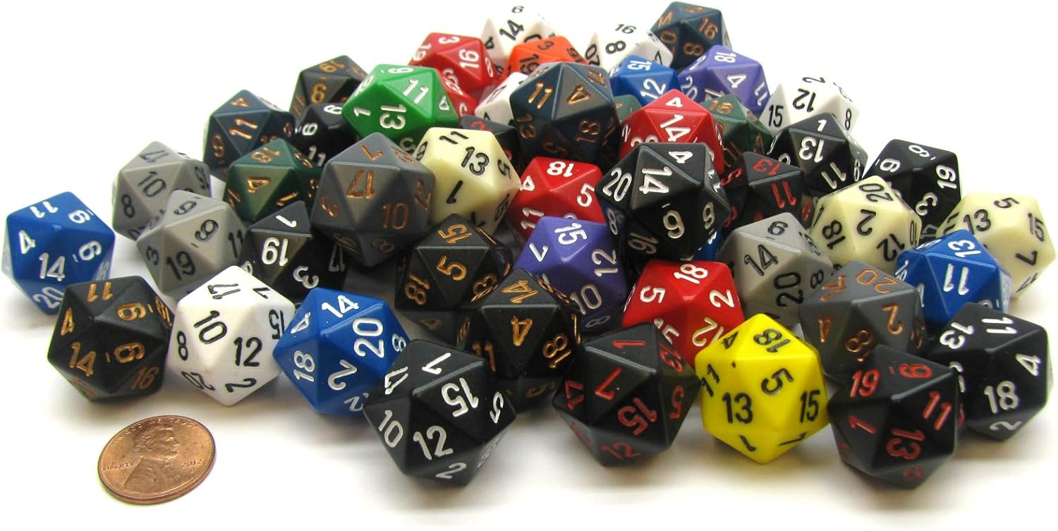 DND Dice Set-Chessex D&D Dice-16mm Assorted Opaque Plastic Polyhedral Dice Set-Dungeons and Dragons Dice Includes 50 Dice – D20