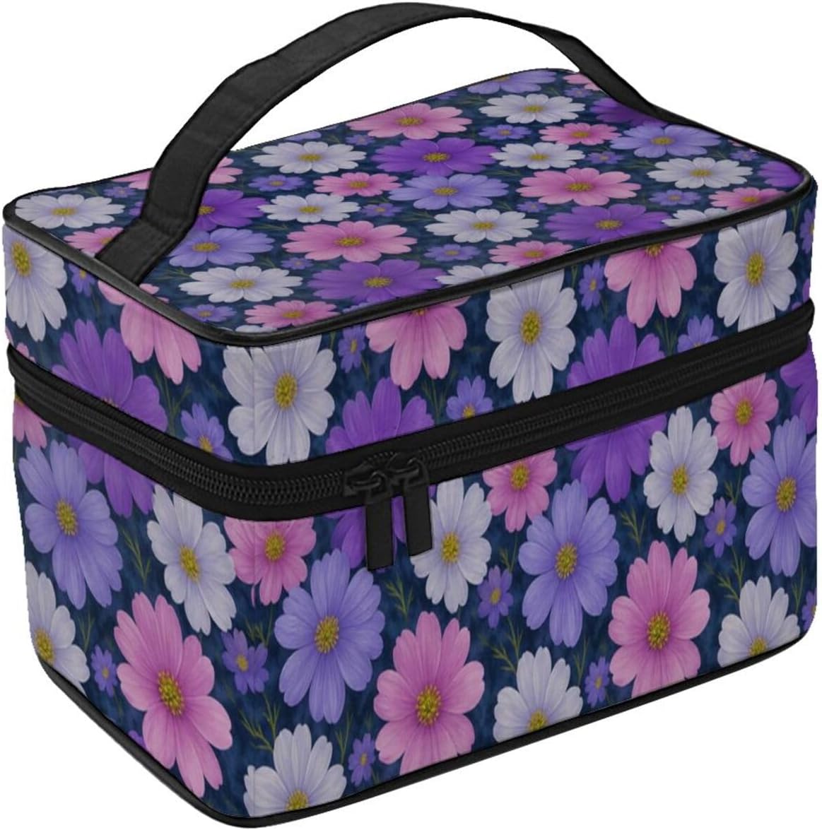 Floral Cosmos Travel Toiletry Bag 9x6.7x6.3 Inch,Makeup Bag Cosmetic Organizer With Compartments Elastic Holders Portable Travel Kit For Women Men image 2