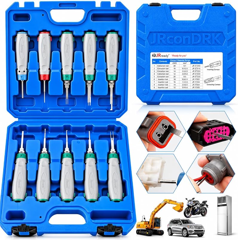 Kit de Ferramentas para Remoção de Terminais e Despinagem de Conectores JRready JRconDRK00A10-02 com 10 Peças