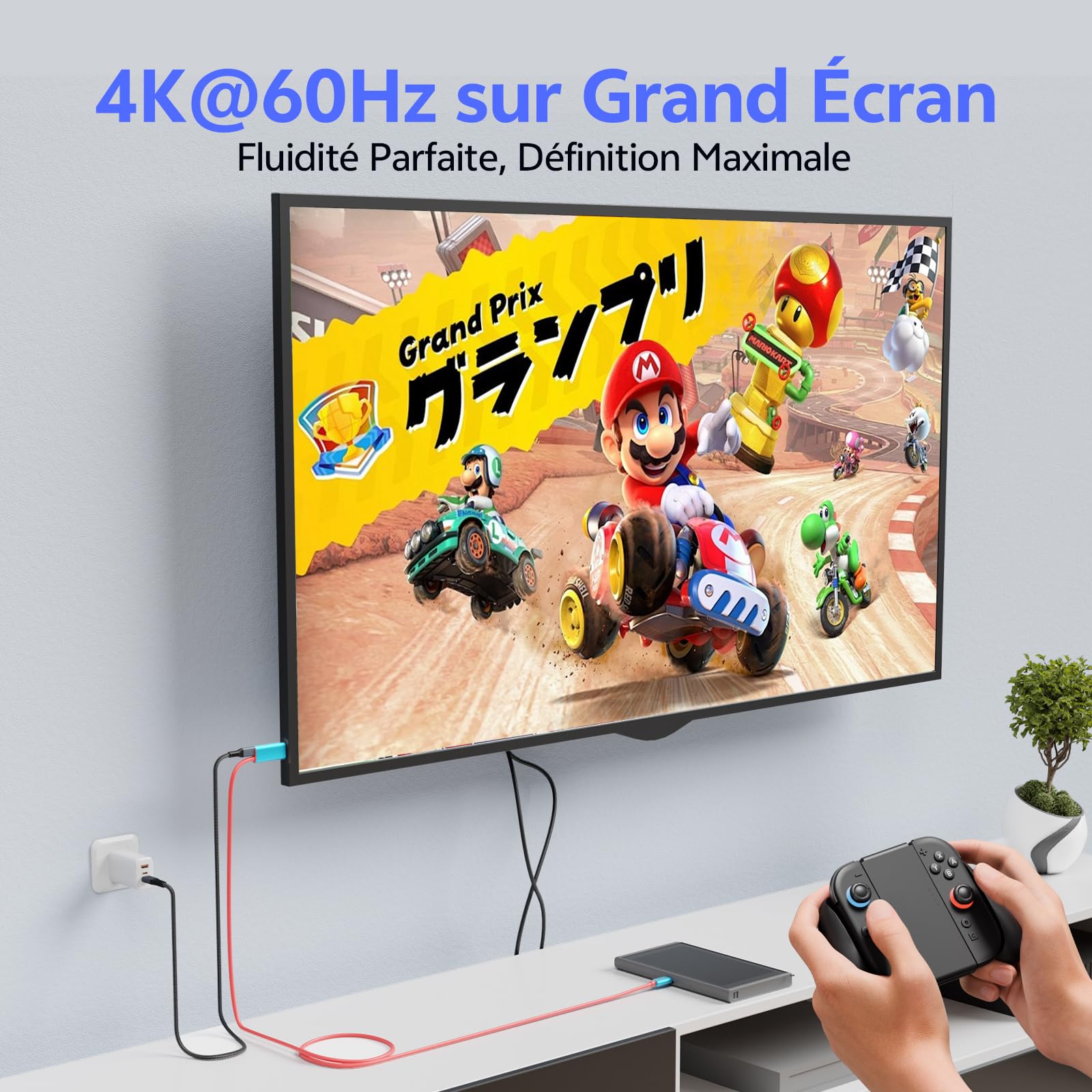 Dock Switch 2 TV Câble USB-C vers HDMI 2m - 4K@60Hz Charge PD100W Connexion TV sans Dock Portable Pour Jeux en Voyage et Bureau, Compatible Switch2(v.21.0.0+)/1/OLED/Steam Deck MacBook iPad Smartphone