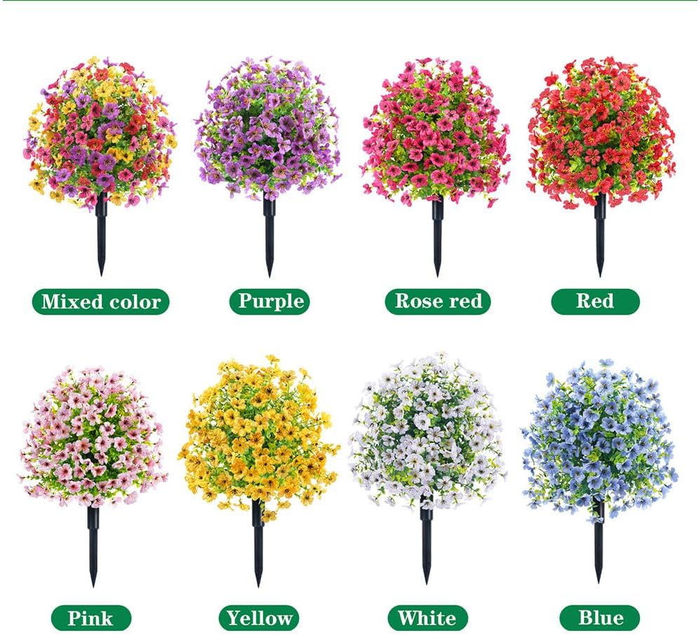 Artificial Violet For Outdoor Indoor Garden Home Decoration, Uv Resistant & Waterproof Artificial Flower Decor, Artificials Violet Flower Ground Insert, For Porch Patio Garden (Mixed Colors*2)