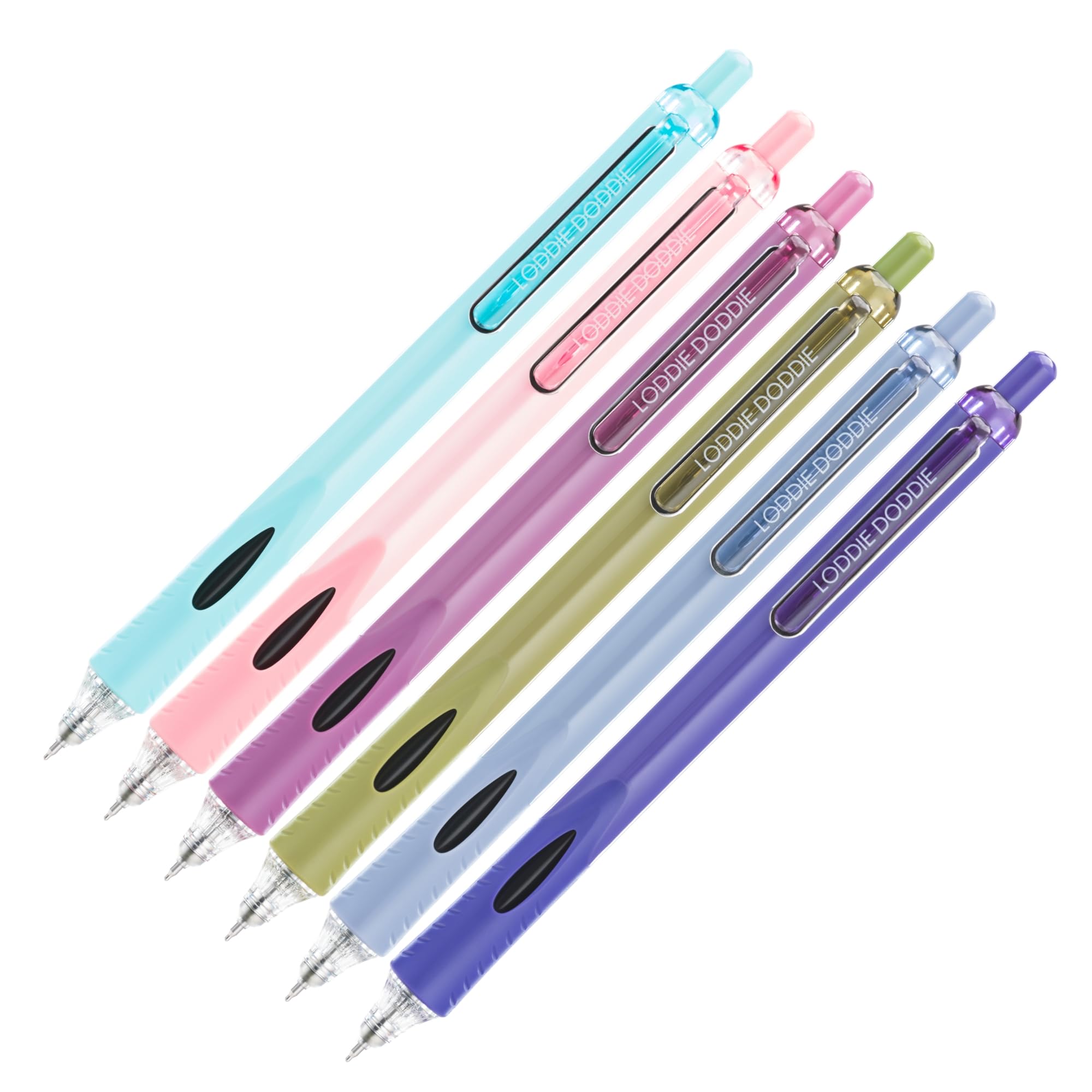 Loddie Doddie 6 bolígrafos de gel retráctiles Hush, bolígrafos de gel de punta de 0.5 mm para diario, barriles de colores, clic silencioso, escritura suave, tinta de secado rápido, juego de bolígrafos