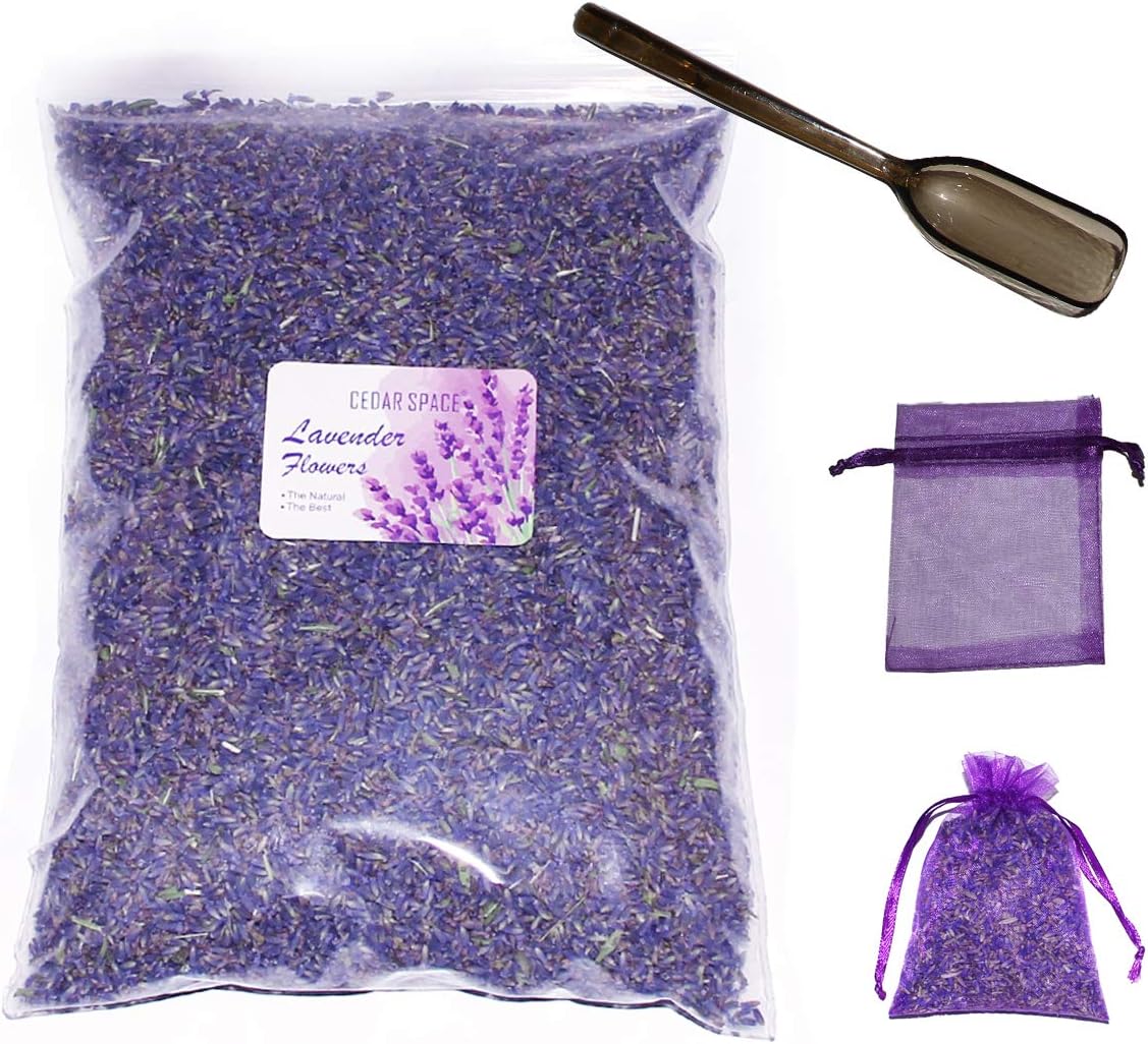 Dried Lavender Flower Buds Sachets - Cedar Space 0.55 BL & 20 Sachet Bags Drawer Freshener Home Fragrance Lavender Sachets for Drawers and Closets Fresh Scents