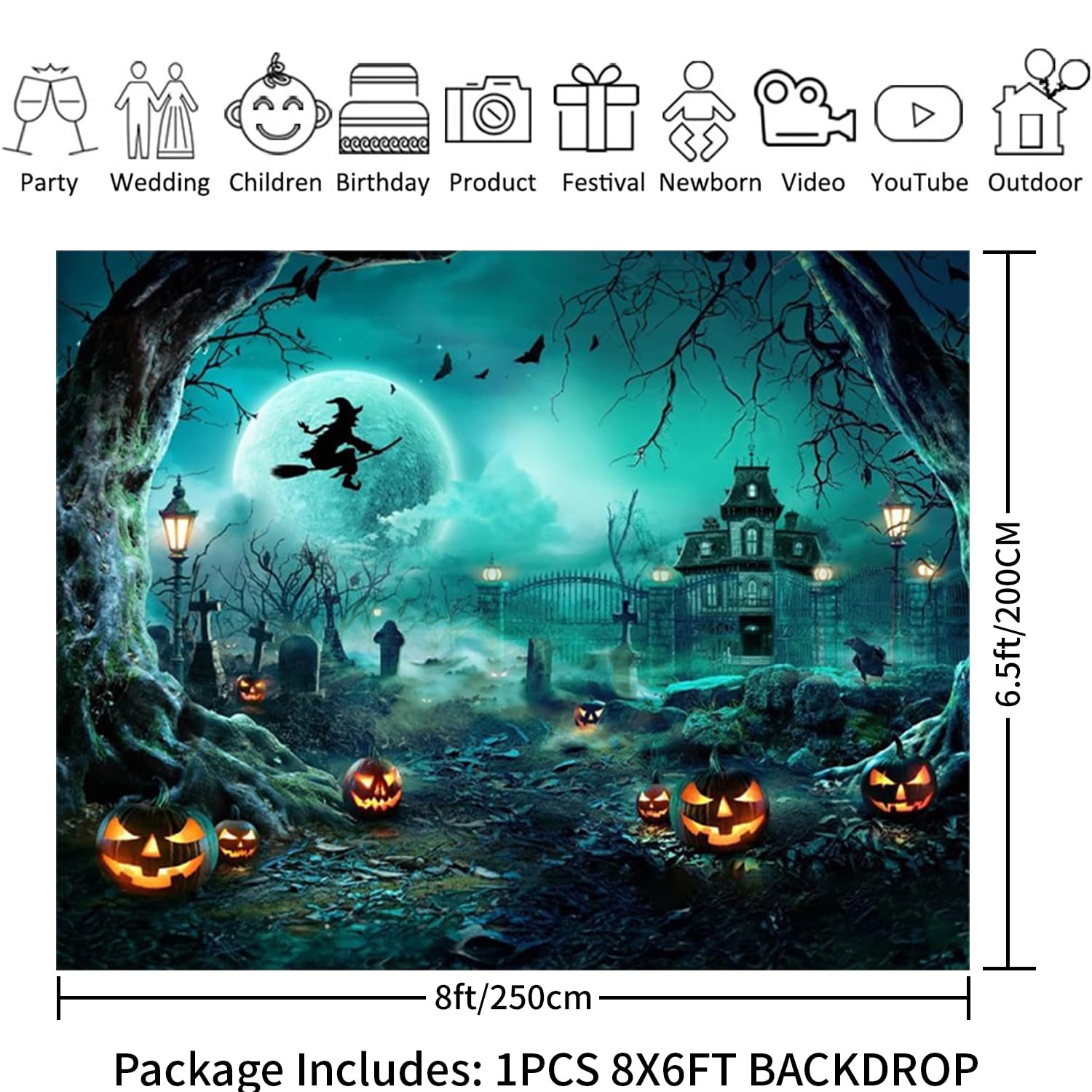 Amazon | Leowefowa 怖いハロウィン墓地写真背景 月明かりの下に
