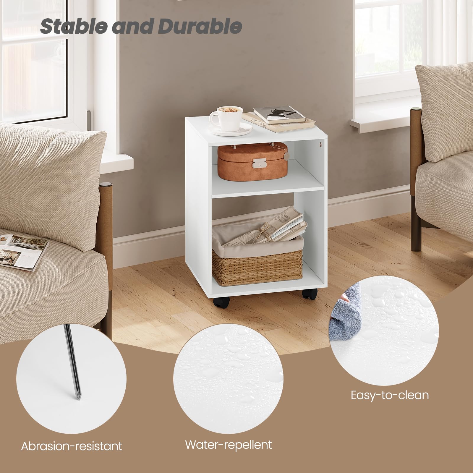 EUGAD Porta Stampante con Ruote, Mobile Stampante con 2 Scomparti Aperti, Tavolino Mobile, per Ufficio e Casa, in Legno, 40x35x55 cm
