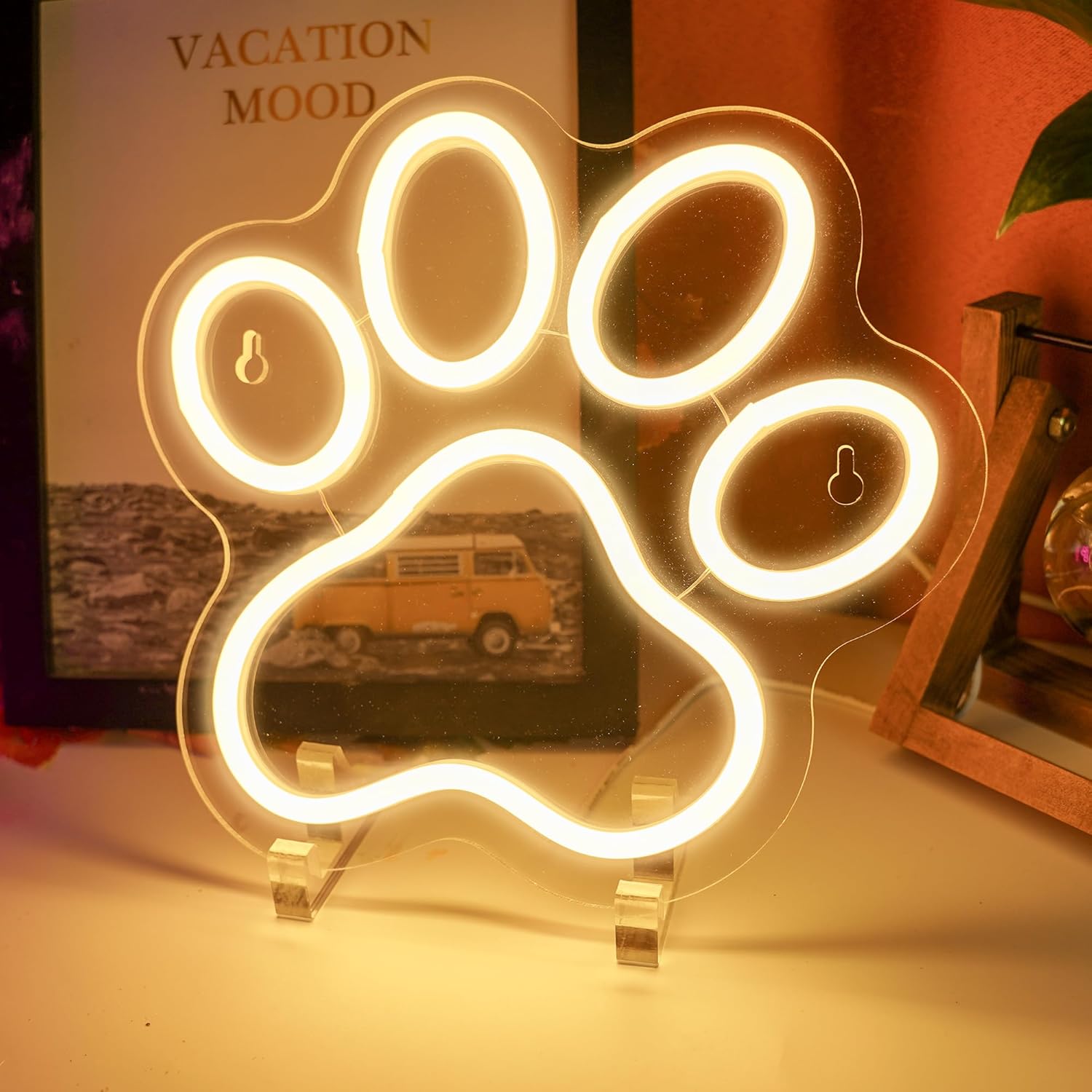 Aslanka Dog Cat Paw Neon Sign: Paw Print LED Neon Lights for Home Room Wall Decor - USB Powered Pet Foot Light up Sign for Bedroom Doghouse Bar Shop Son Boys Kids Family Gifts (Warm White) - Image 7
