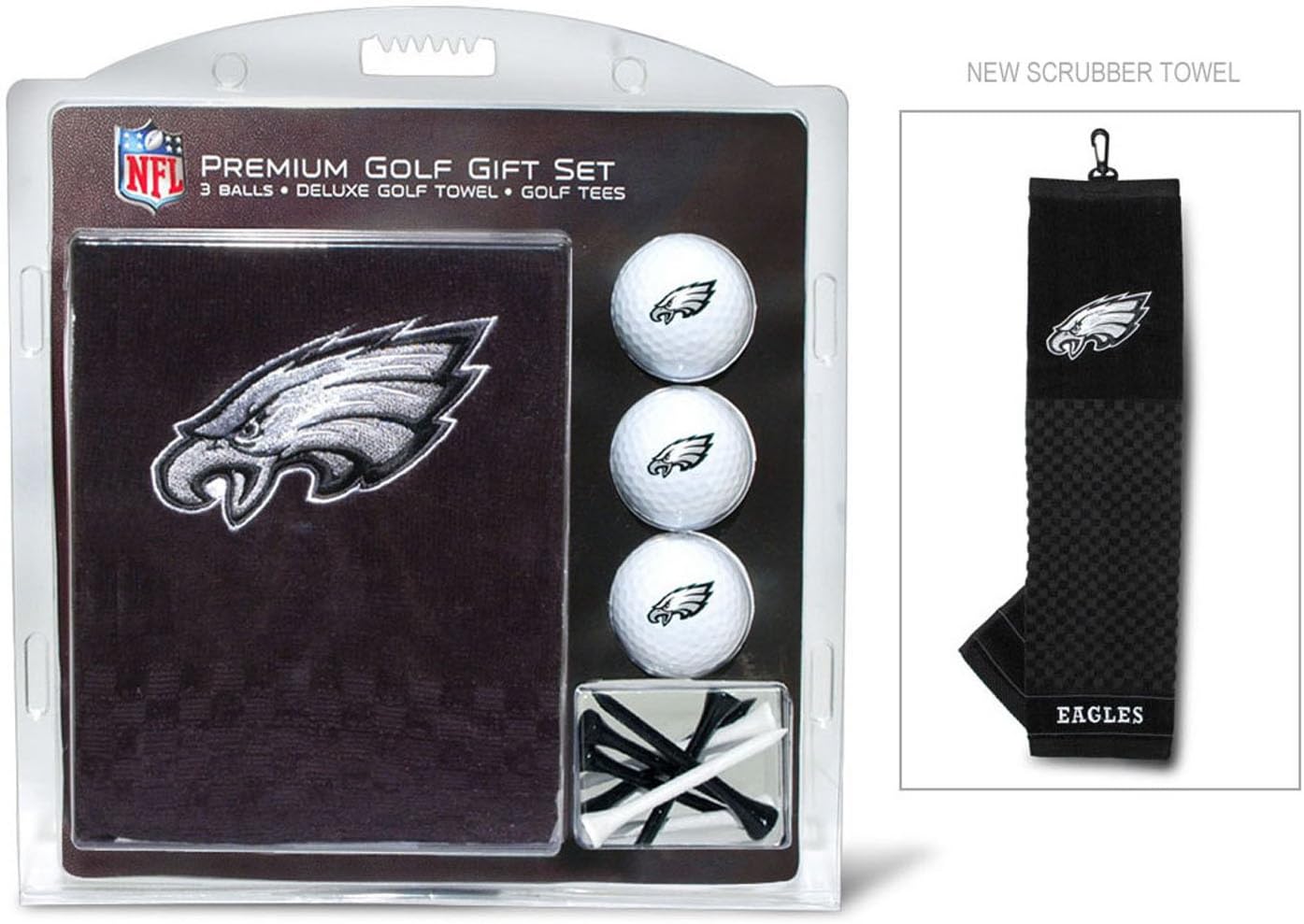 Team Golf NFL Philadelphia Eagles Gift Set: Embroidered Golf Towel, 3 Golf Balls, and 14 Golf Tees 2-3/4" Regulation, Tri-Fold Towel 16" x 22" & 100% Cotton