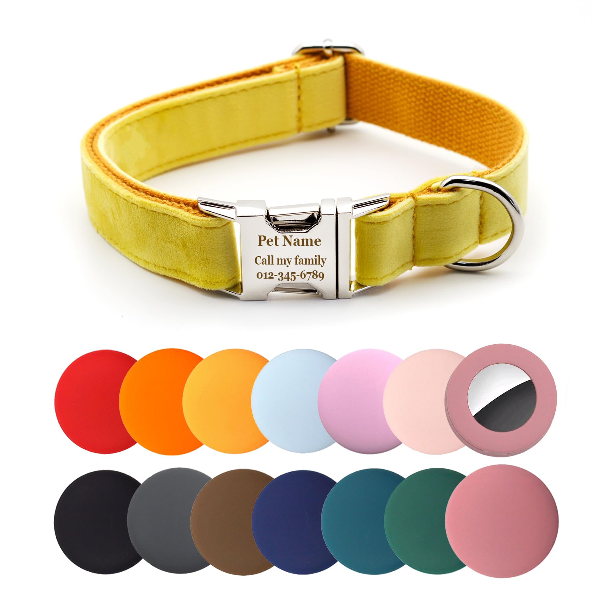 Personalized Dog Collar Thick Velvet (Yellow)
