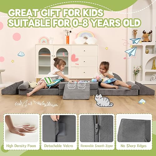 Miniatura 4 de Sofá modular de 12 piezas para niños, sofá seccional, muebles imaginativos para niños creativos, sofá de escalada de espuma convertible para niños y