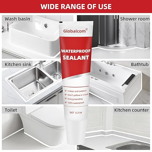 Miniatura 3 de Globalcom Calafateo de silicona avanzado para cocina y baño, sellador de silicona impermeable para uso interior y exterior, adherencia más fuerte a