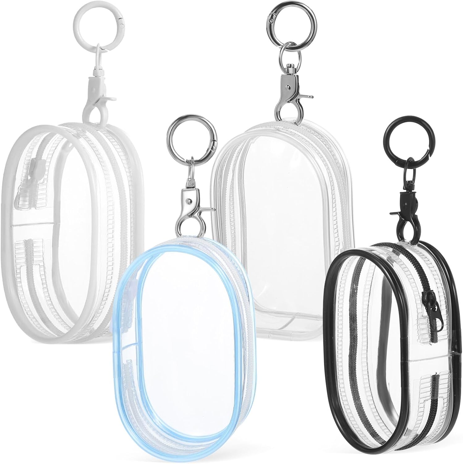 Toyvian 4 Pcs Clear Display Bag for Mini Resin Figures and Dolls with Zipper, Clear Pouch with Keychain, Carrying Bags Tiny Cases for Collectibles, Portable Small Doll Storage Pouches PVC Bag