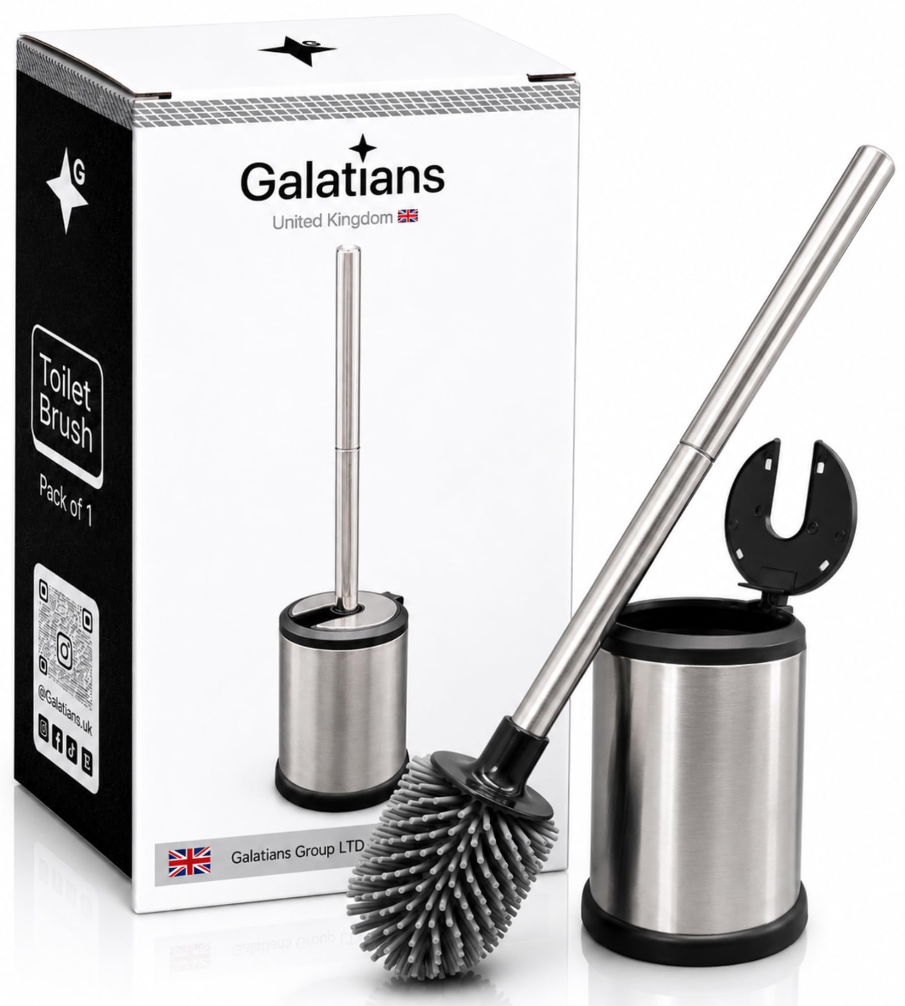 Toilet Brush & Holder | Modern Loo Brush Set for Stylish Bathrooms | Durable & Hygienic Toilet Cleaning Accessory (1 Unit Silver & Black.)