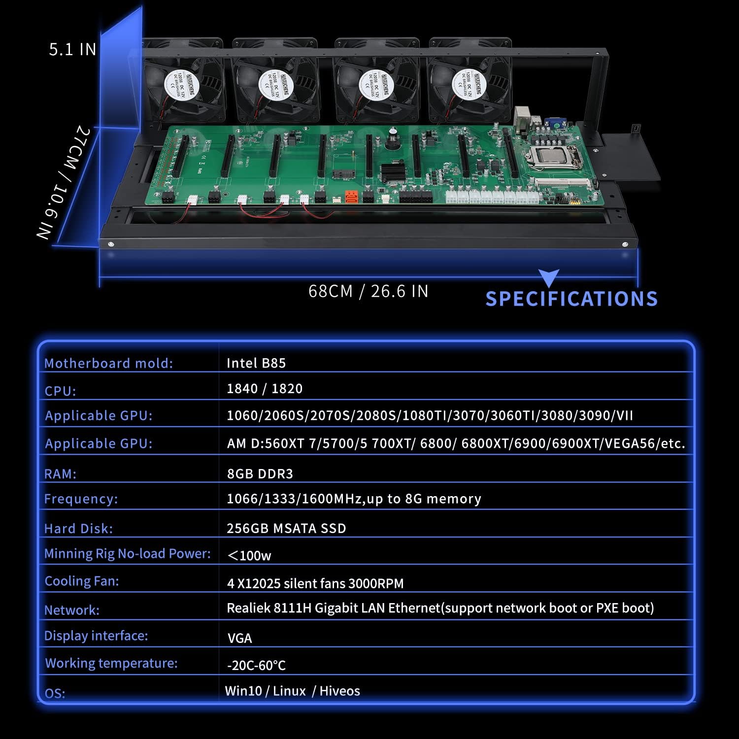 Hive Os 2060s Mining B85 Complete Mining Rig System With GPU