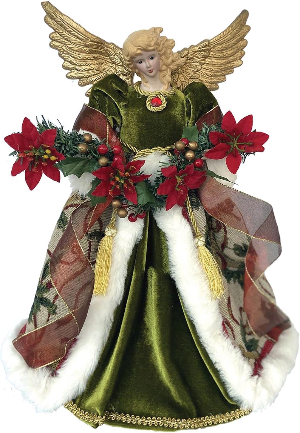 16" Poinsettia Angel Christmas Tree Topper, Unlit Home