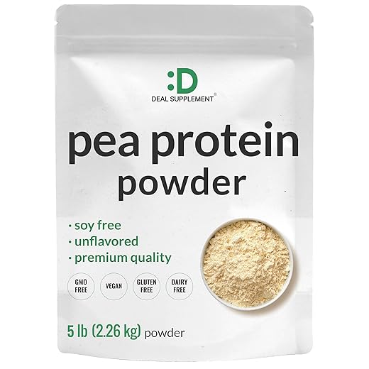 DEAL SUPPLEMENT Unflavored Pea Protein Powder, 5lbs – Premium North American Grown Peas – Easily Digested Isolate Form – Great for Shakes, Bars, or Snacks – 27g Protein Serving, Soy Free, Vegan