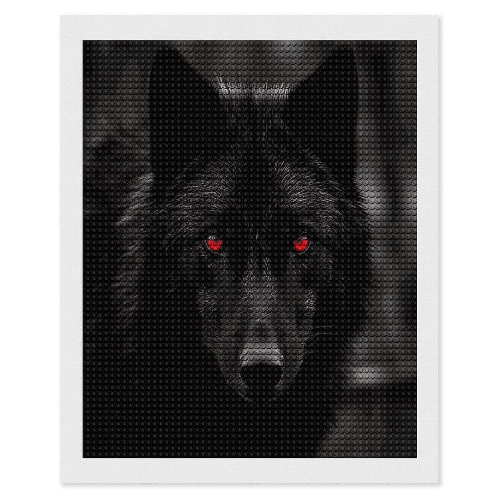 FekiLoot Black Red Eyed Wolf Diamond Art Kits for Adults Diamond Painting Kits for Beginners DIY Diamond Art Kits Round Full Drill Diamond Dot Gem Painting for Home Wall Decor Gift 16"x20"