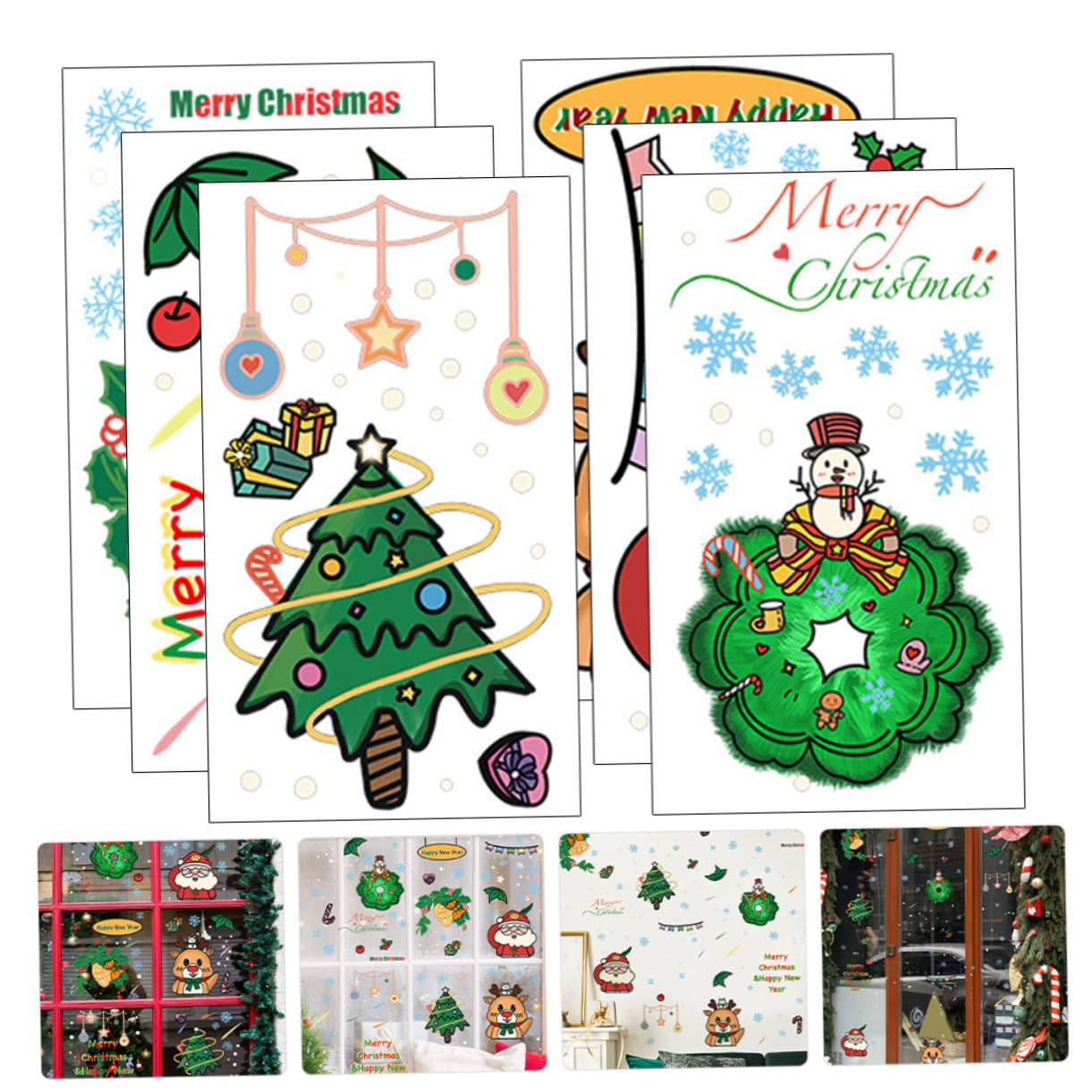 OSALADI 18pièces Stickers Muraux De Noël Autocollants De Décoration De Fenêtre Avec Motifs De Père Noël Sapin Et Rennes Décorations De Fête à Coller Sur Surfaces Lisses