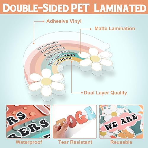 Miniatura 2 de Juego de 92 piezas de decoración de aula con texto en inglés One World Together, decoración de pared para el aula, juego de tablones de anuncios