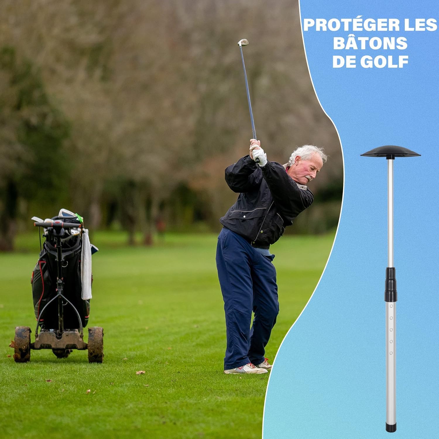 OUUTMEE Golf Reisetaschen Stützstange, Aluminium Golf Stützstange Sechseckig Schlagfestig Golf Reiseabdeckung Flexible Golf Club Travel Support Schutz Stick Bar