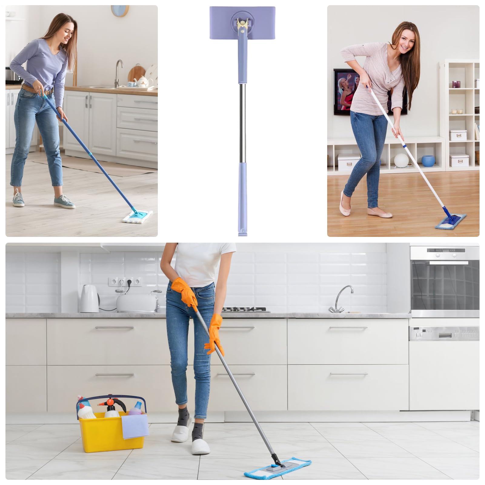 Serpillère Portable 70 Cm - Pour Petits Espaces, Cuisine, Salle De Bain - Manche En Acier Inox - Avec Chiffons