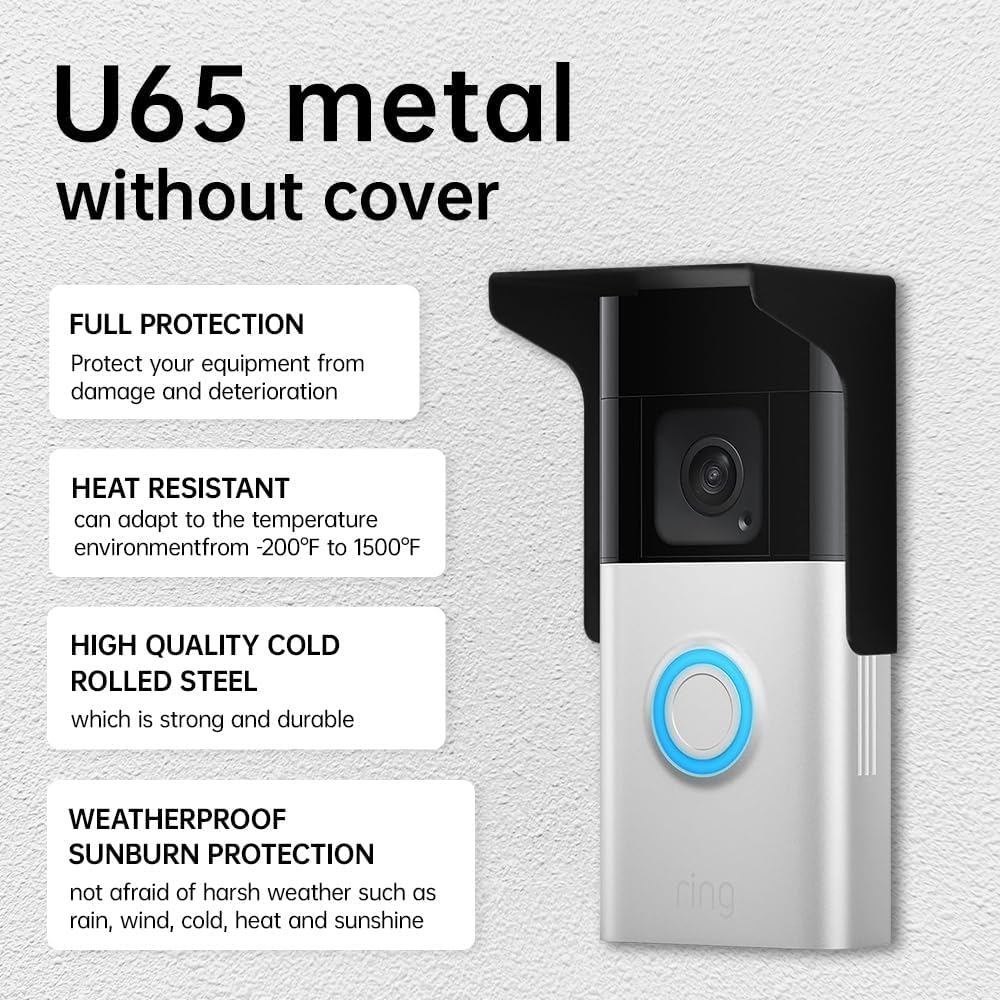 Metals Doorbell Rain Cover Suitable For All Ring Models Doorbell Glare Sun Shade Protector Shield For Ring 1/2/3/4/2020/Pro/Pro 2/Wired Video Doorbells(Black, U65)