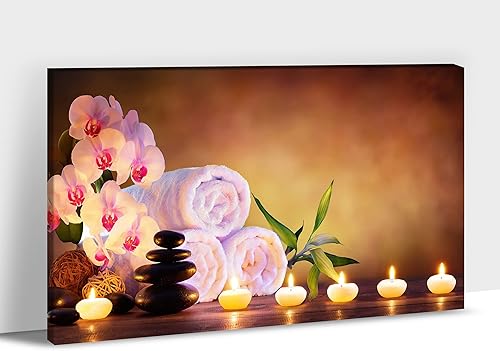 Arte de pared Zen - Decoración de habitación zen, impresiones en lienzo de naturaleza muerta con velas y cuadro de flores de magnolia para