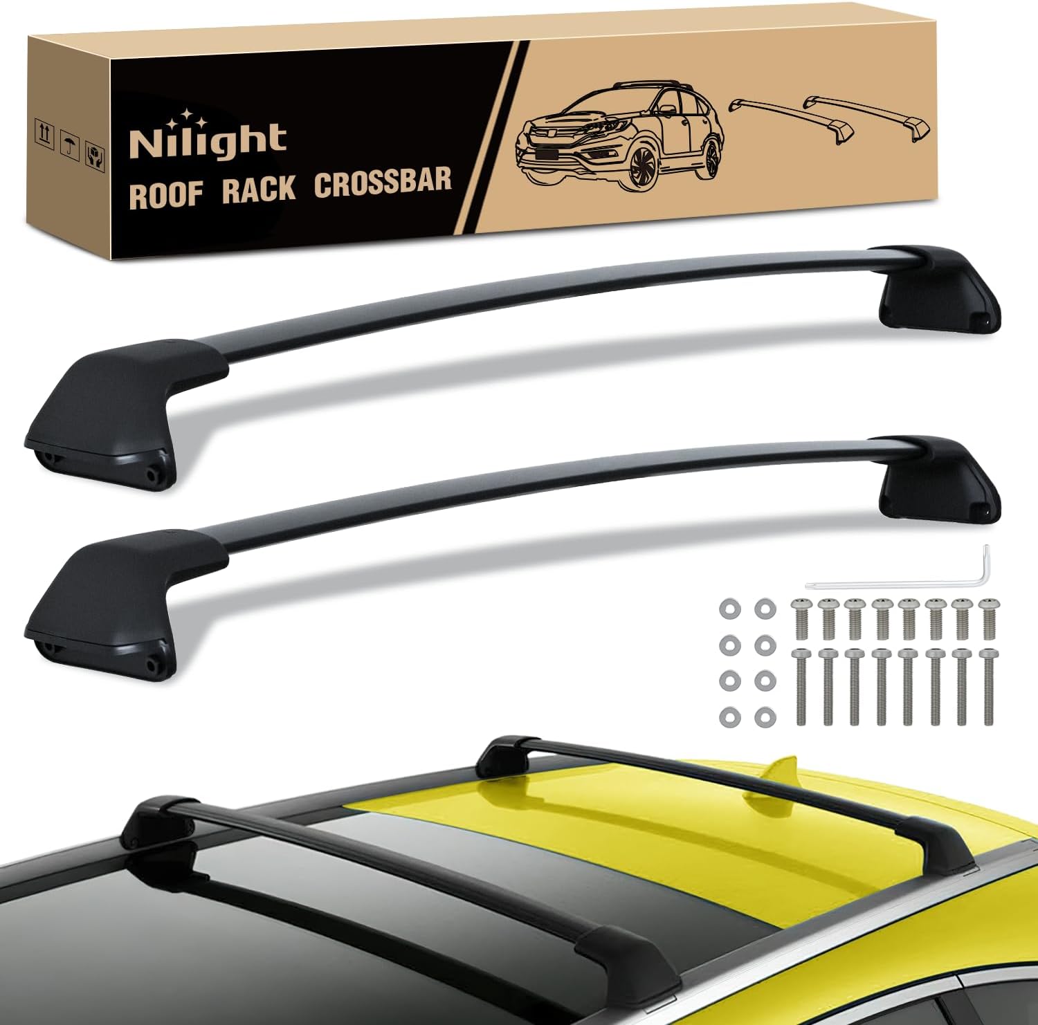 Nilight Roof Rack Cross Bars Compatible with Honda CR-V 2012 13 14 15 2016 with Factory Side Rails, Adjustable Aluminum Less Wind Noise Car Crossbars for Cargo Carrier Luggage Box Kayak Tent Snowboard