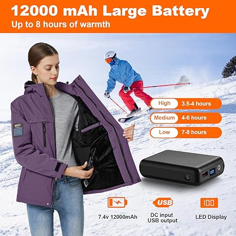 Brimekey Verwarmde Herenjas met Fleece Voering en Polsbandje, 20000mAh 7.4V Batterij, 6 Verwarmingszones & 3 Temperatuurniveaus, Waterdichte Winddichte Winterjas, Verwarmde Jas voor Skiën en Jagen