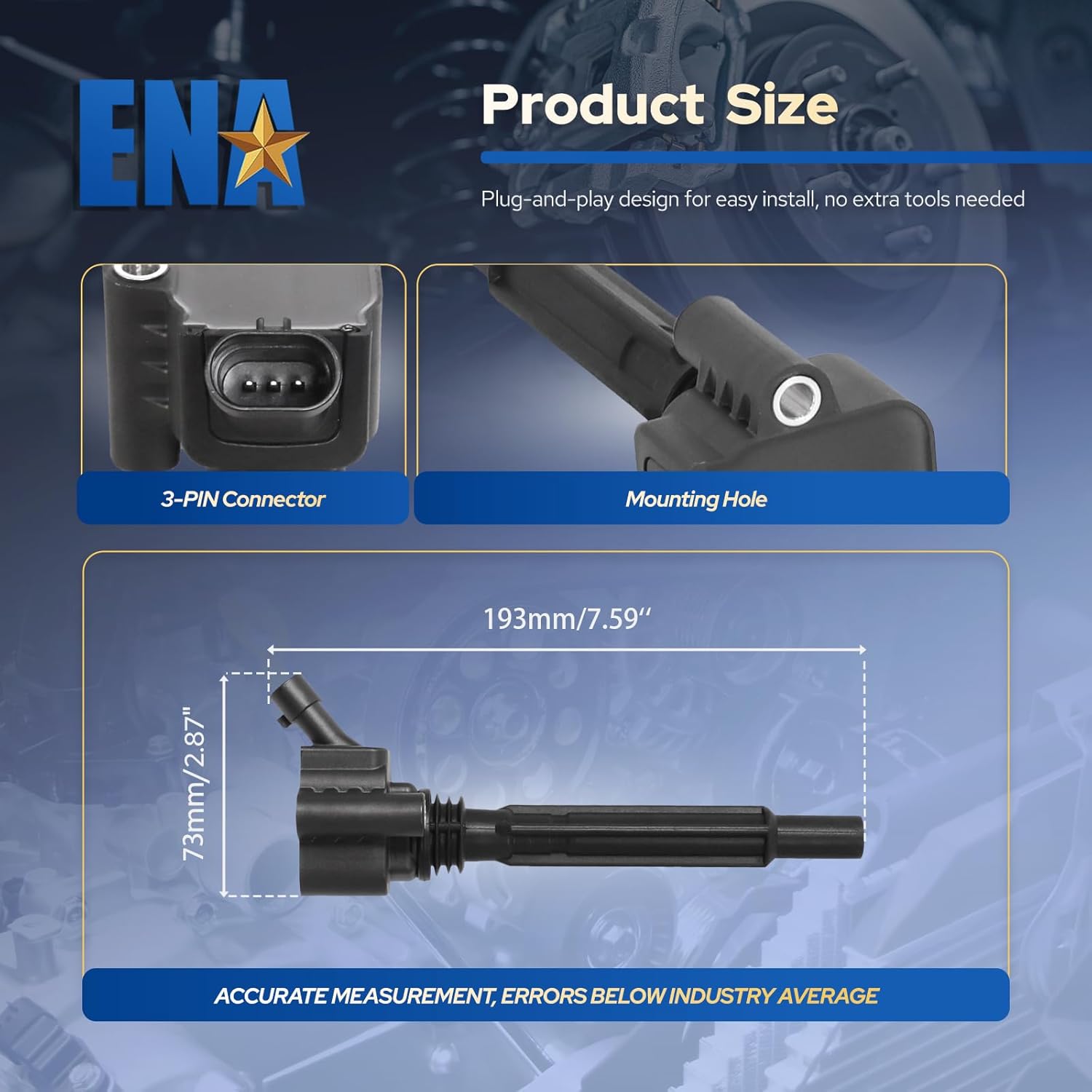 ENA Ignition Coil Pack UF673 Compatible with Dodge Dart 2013-2016 Jeep Renegade 2015-2018 Fiat 500 Turbo 500L 500X 2012-2020 1.4L L4 Coils Set of 4 Replacement for 68081914AA 68081914AB 68081914AC