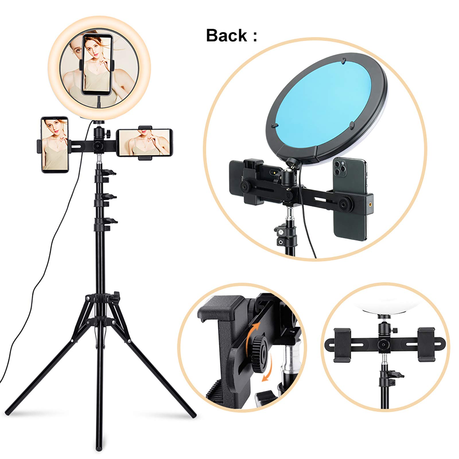 10" Light Ring Selfie con Regolabile Basamento del treppiedi e Supporto del Telefono, Oscurabile Cerchio di Luce con Specchio per Il Trucco in Diretta di Youtube Video e la Fotografia
