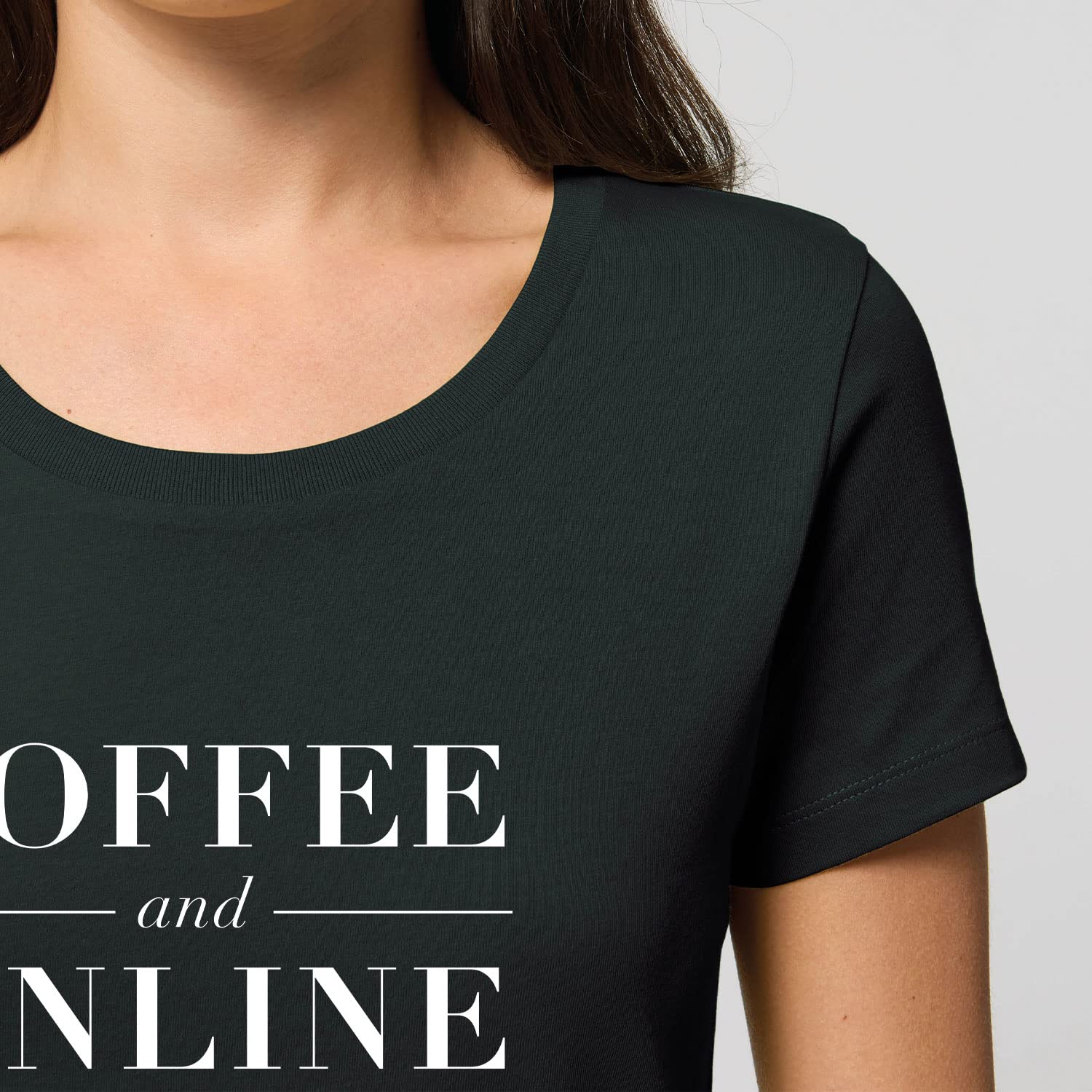 Damska koszulka Expresser - Coffe & online Shopping - Sportowy styl Street-Style Basic T-Shirt z bawełny organicznej na wiosnę i lato, czarny, S