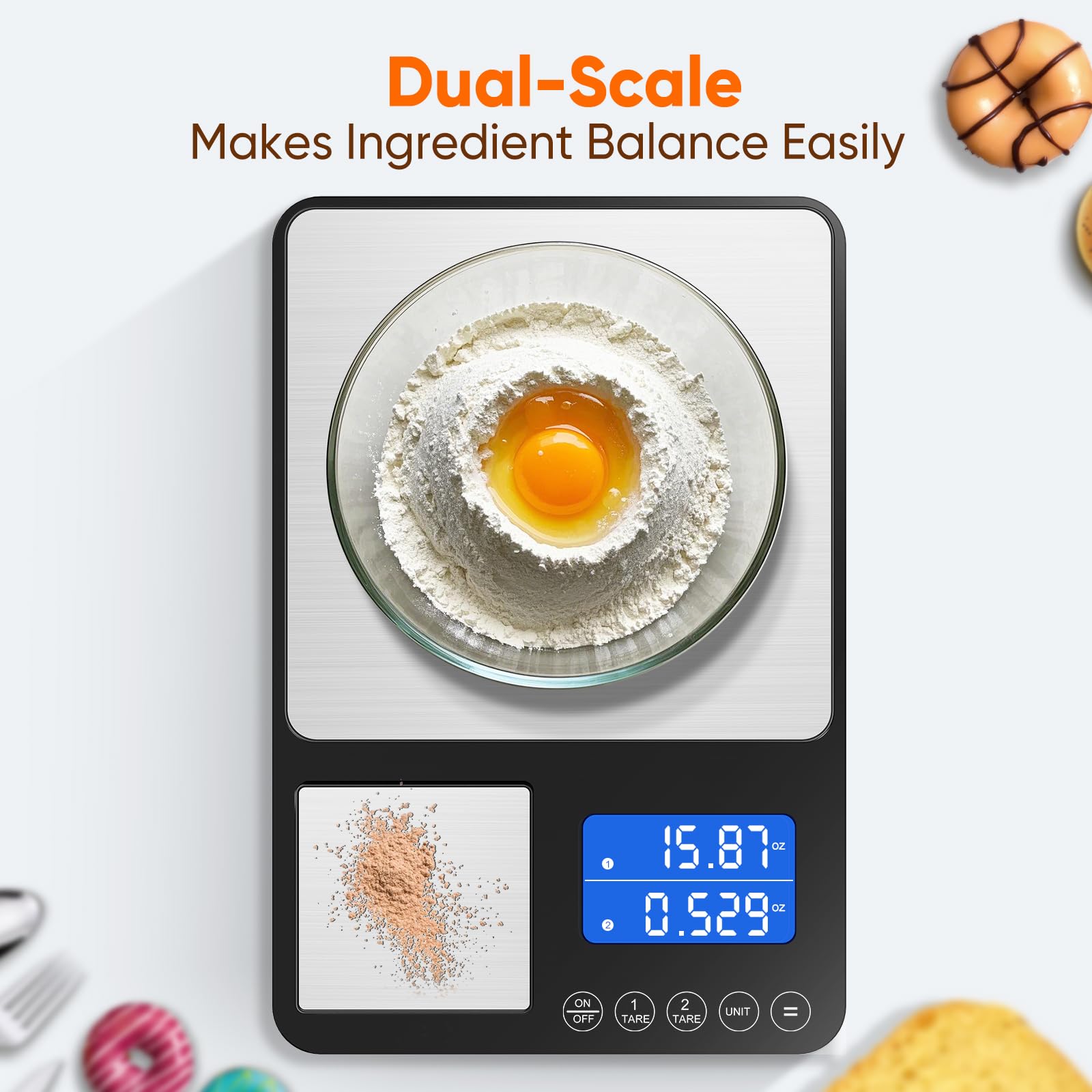 Bilancia da cucina digitale, con 2 piattaforme, 15 kg/1 g