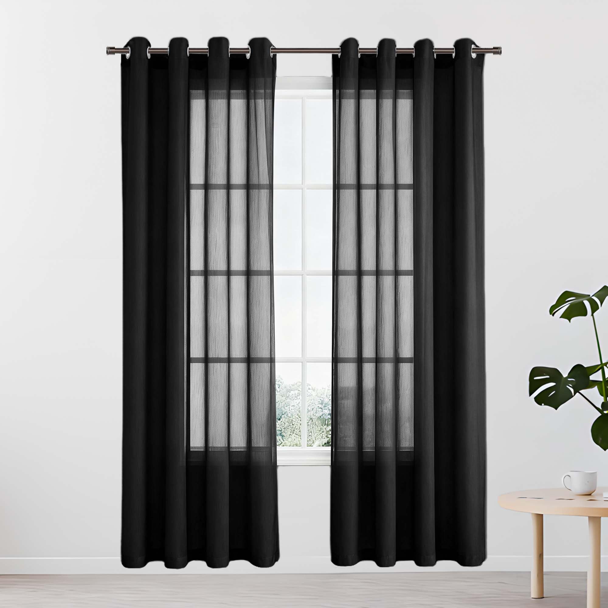 Rideaux voilage noir 210x205 cm transparent oeillets fenêtre chambre salon