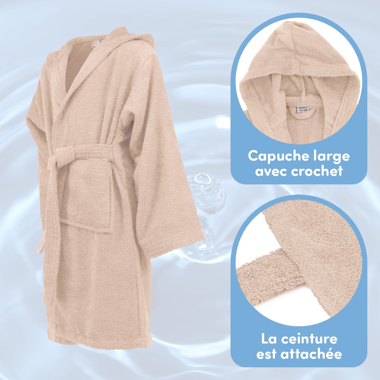 Celodoro Peignoir à capuche pour enfant fille et garçon, coton doux et moelleux