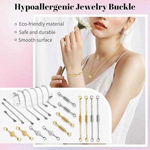 Miniatura 5 de 16 cierres magnéticos de joyería y collar con cierre de capas, extensores de collar de oro y plata, múltiples tamaños y estilos, extensores de
